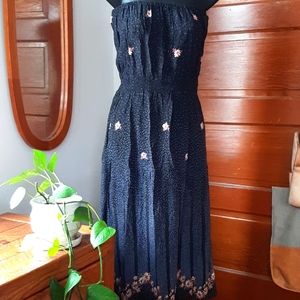 Vintage Sheer Polyester Strapless Waterfall  Floral Dress